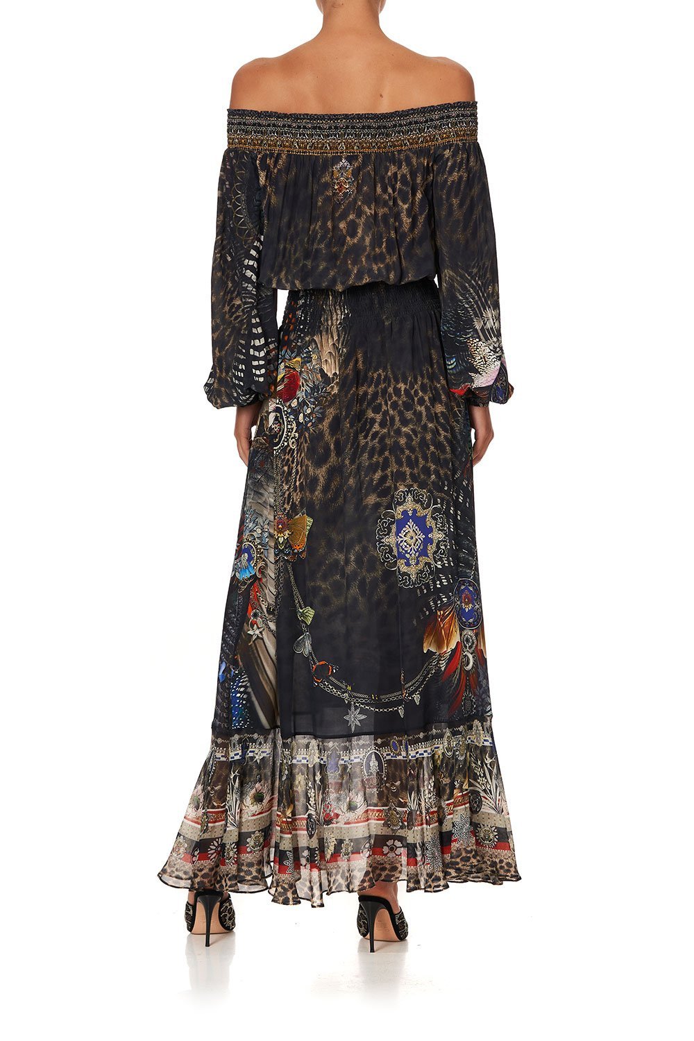 OFF SHOULDER SHIRRED DRESS TREASURE CHASER