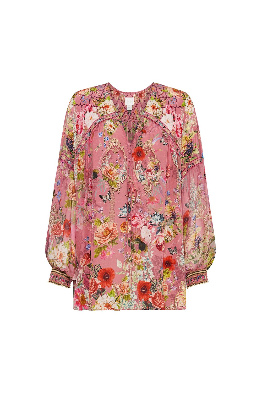 BLOUSON BLOUSE WITH NECK TIE PATCHWORK HEART