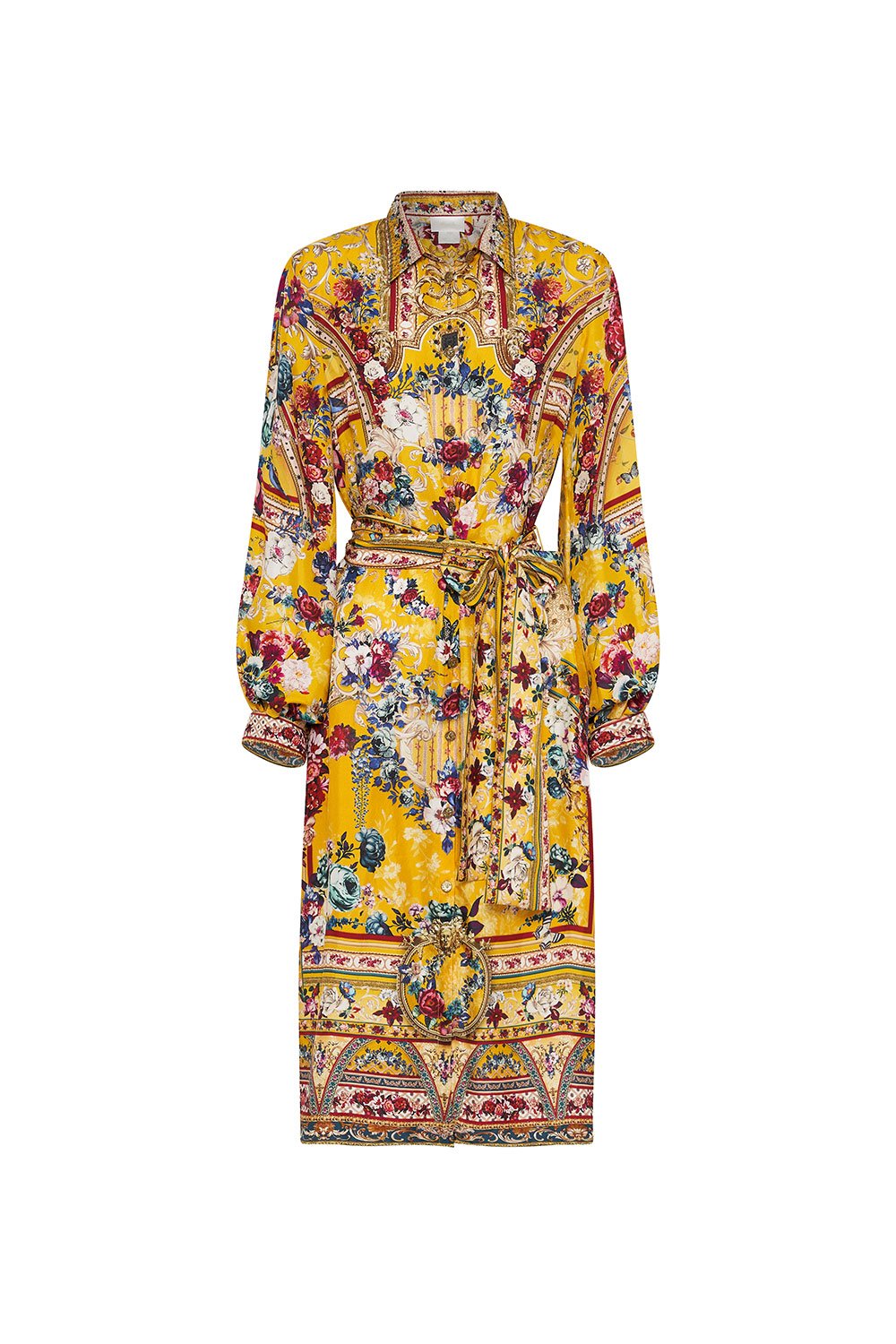 HIGH LOW MIDI SHIRT DRESS CROWNED ROSES