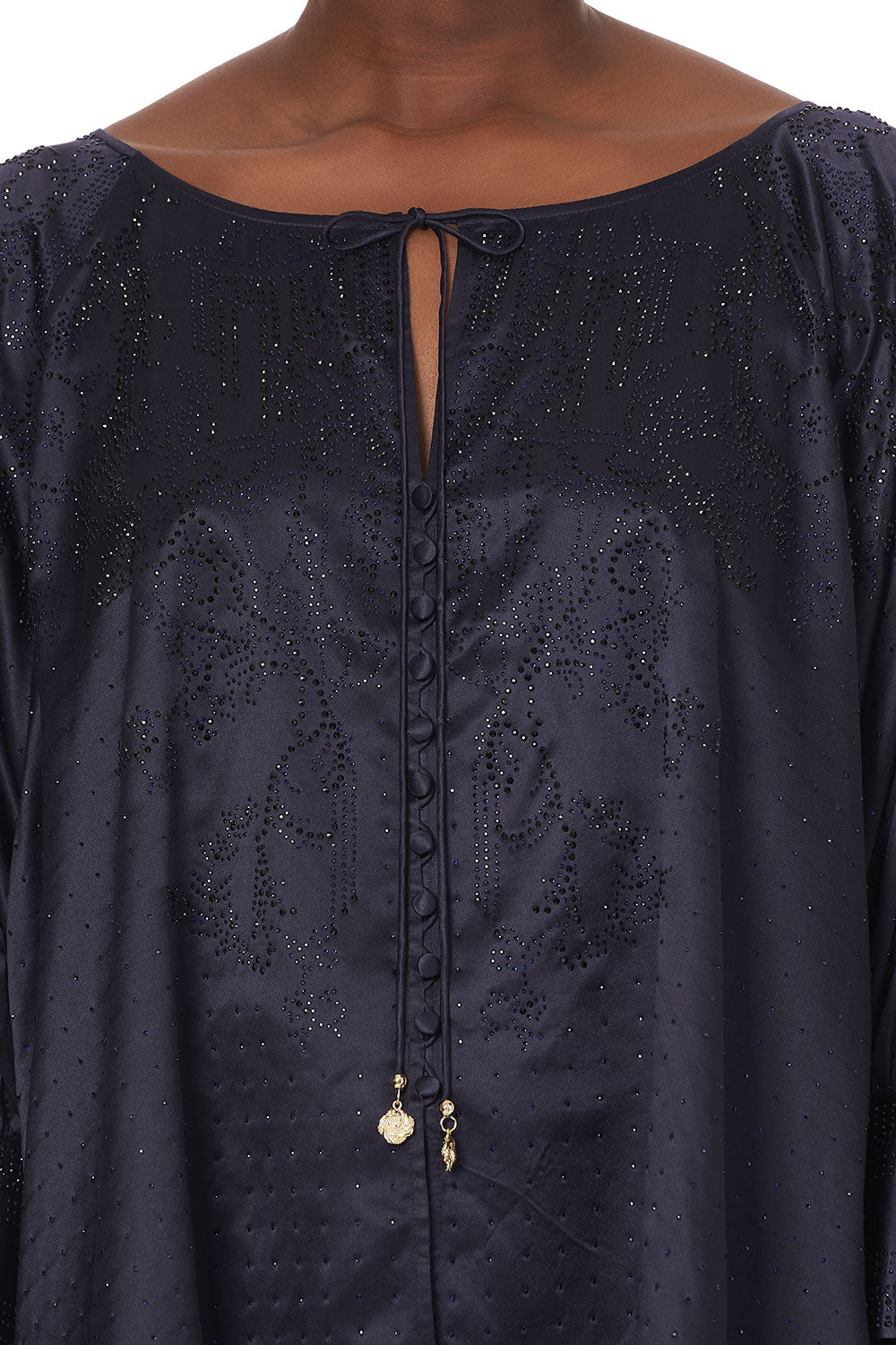 RAGLAN SLEEVE BUTTON UP TOP LUXE NAVY