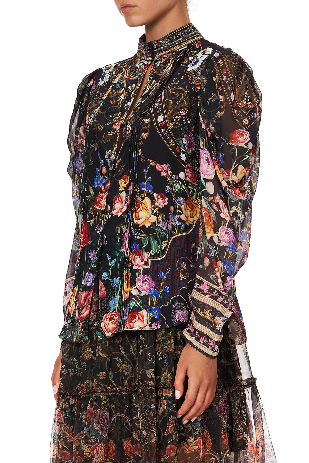 PINTUCK BLOUSE WITH DRAPED SLEEVE BLUSHING MANOR