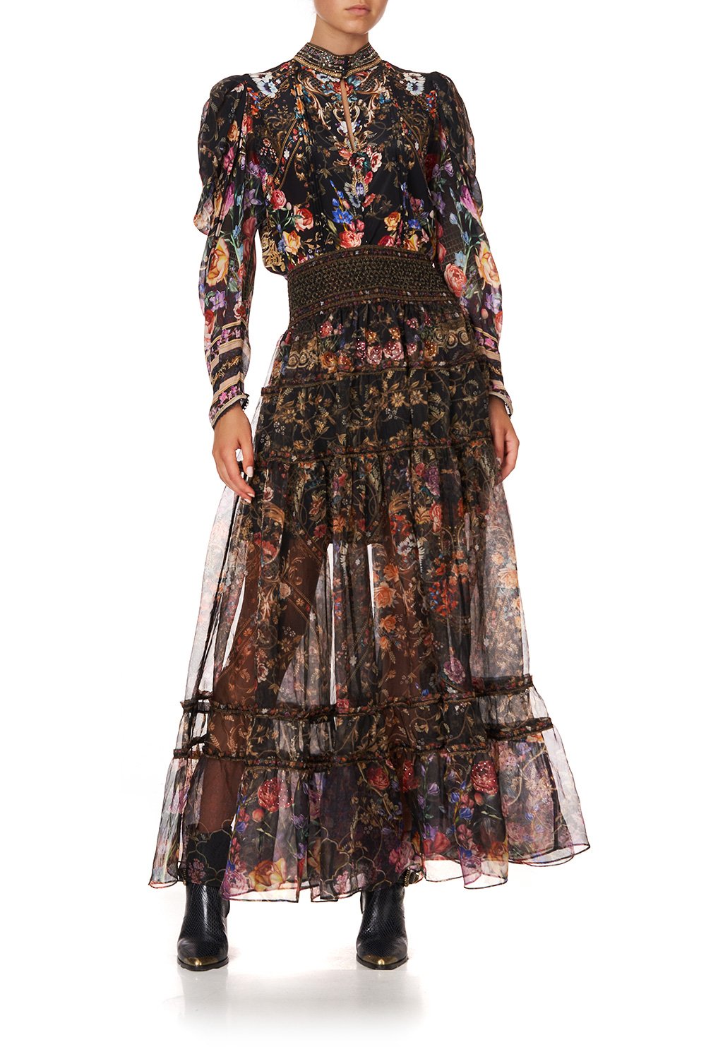 PINTUCK BLOUSE WITH DRAPED SLEEVE BLUSHING MANOR