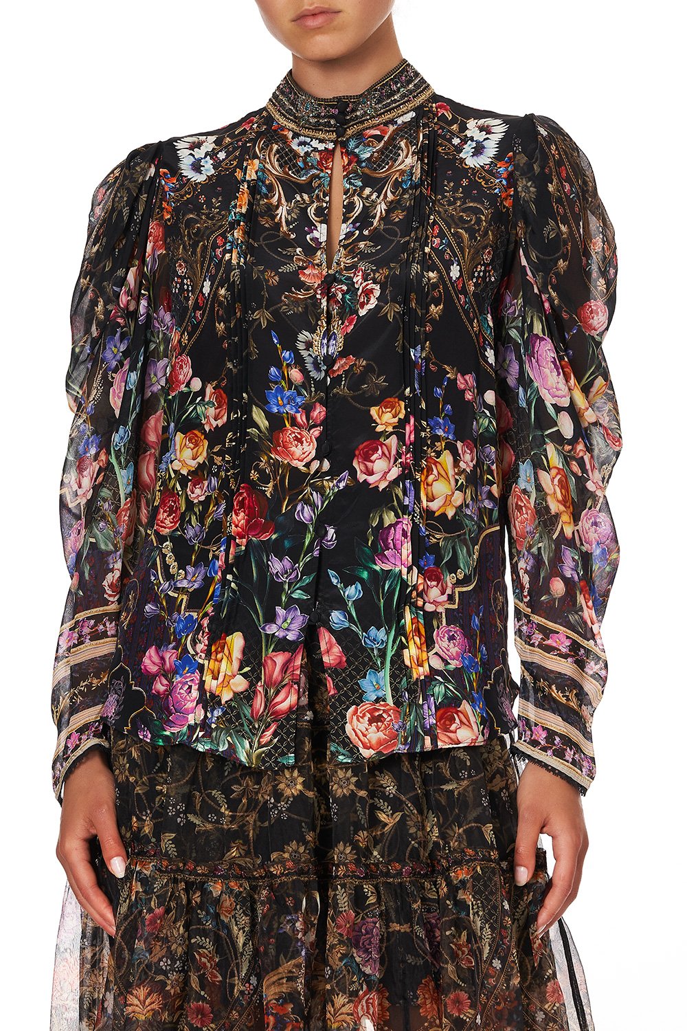 PINTUCK BLOUSE WITH DRAPED SLEEVE BLUSHING MANOR