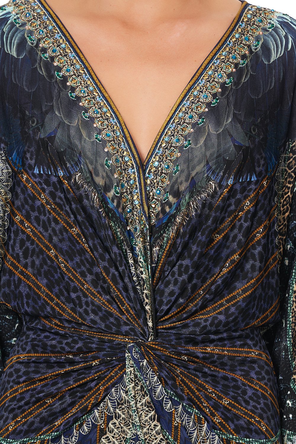 LONG SPLIT FRONT TWIST DRESS DRIPPING IN DECO