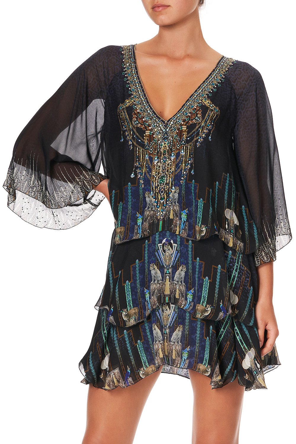 LAYERED FRILL SHORT DRESS DRIPPING IN DECO