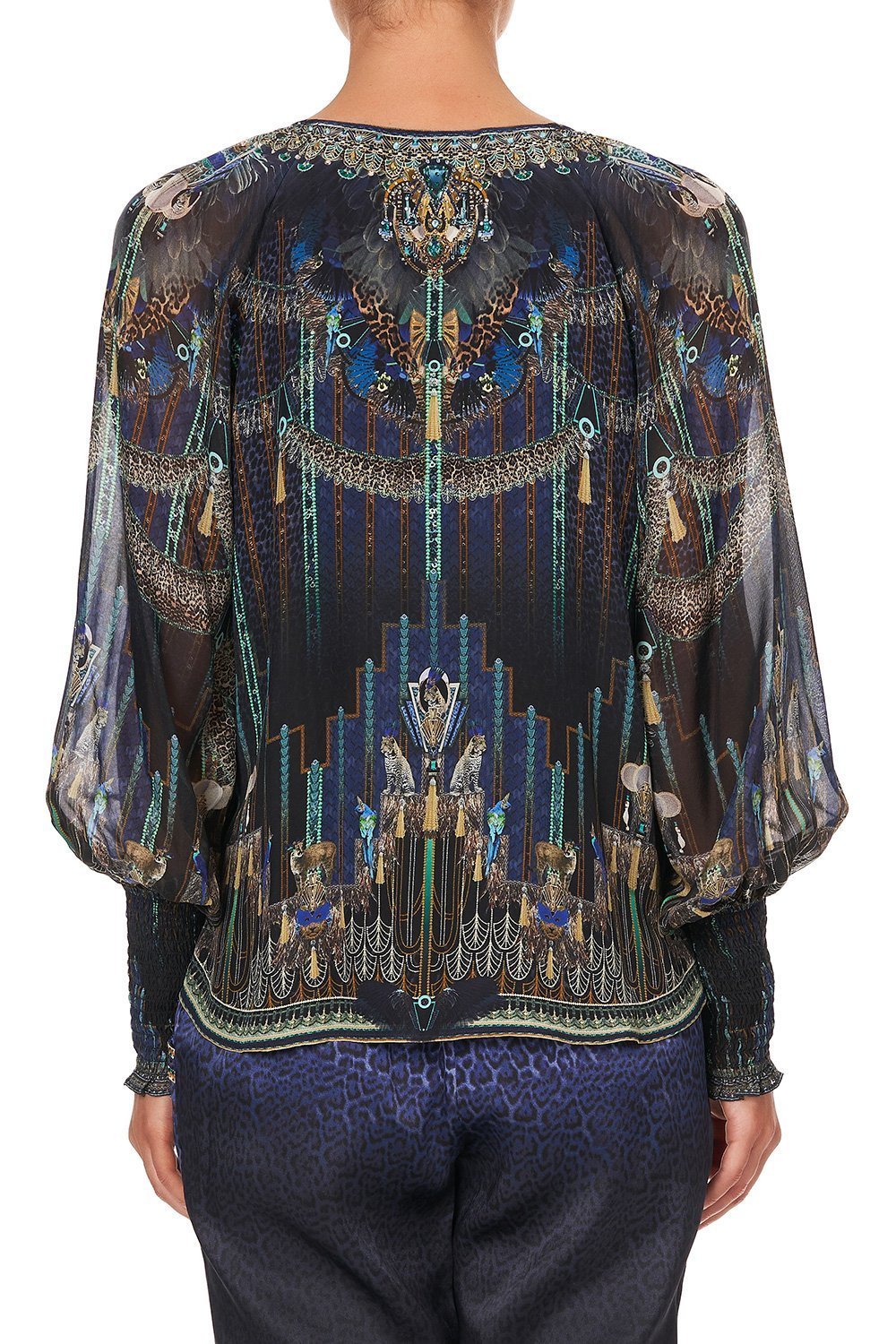 SHIRRED CUFF BLOUSE DRIPPING IN DECO