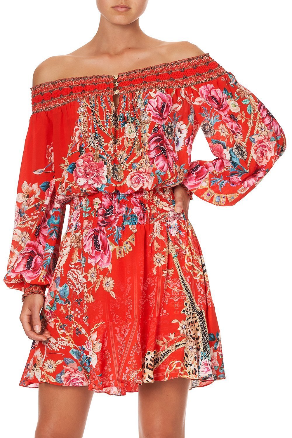 OFF SHOULDER SHORT DRESS AND THE QUEEN WORE RED