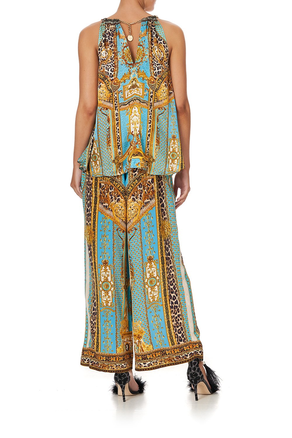 FLARED CAMI WITH NECK TIE DRIPPING IN DECADENCE