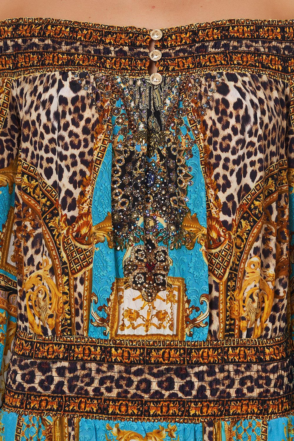 OFF SHOULDER SHORT DRESS DRIPPING IN DECADENCE