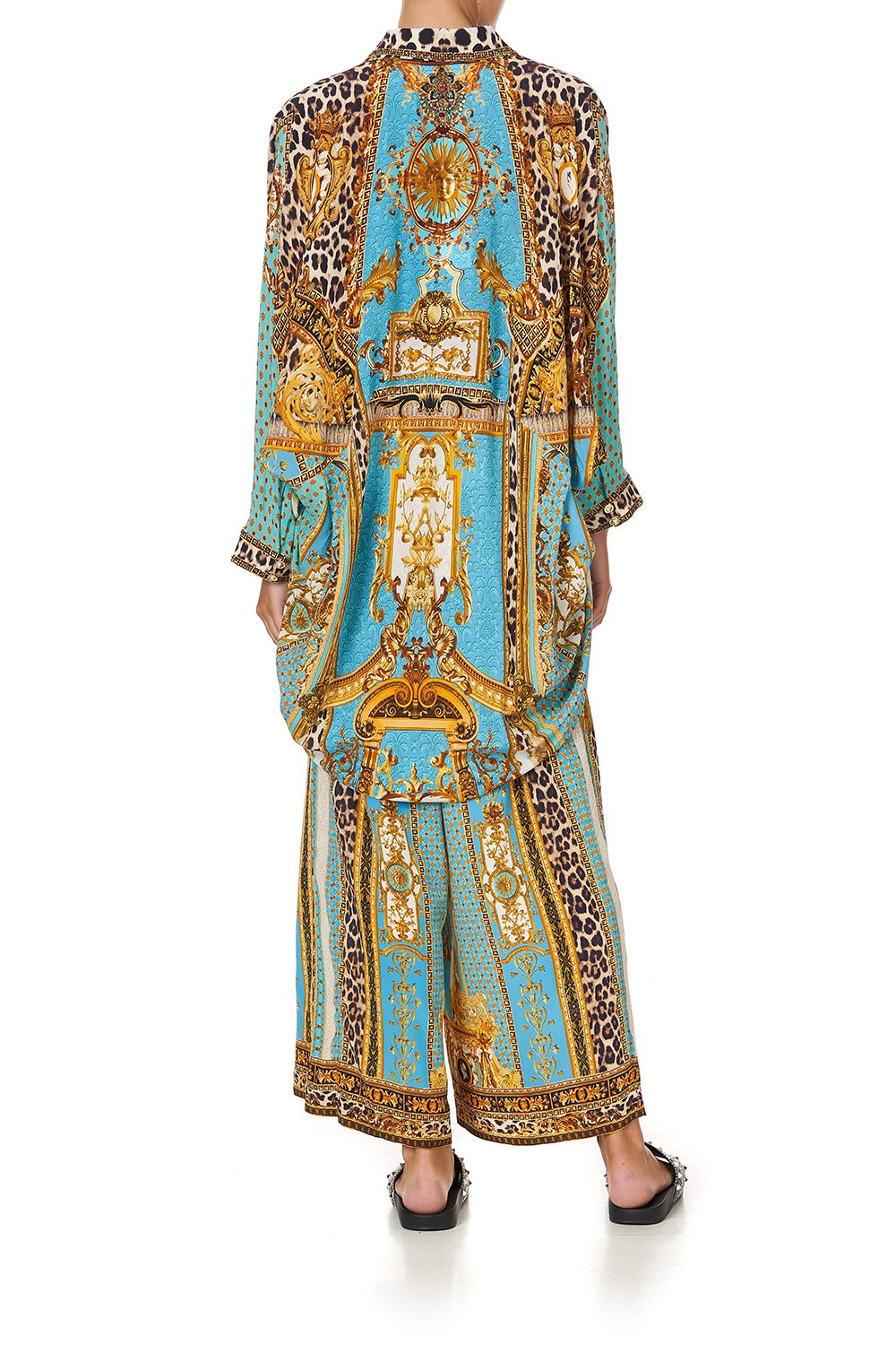 BUTTON UP TOP WITH DRAPED BACK DRIPPING IN DECADENCE