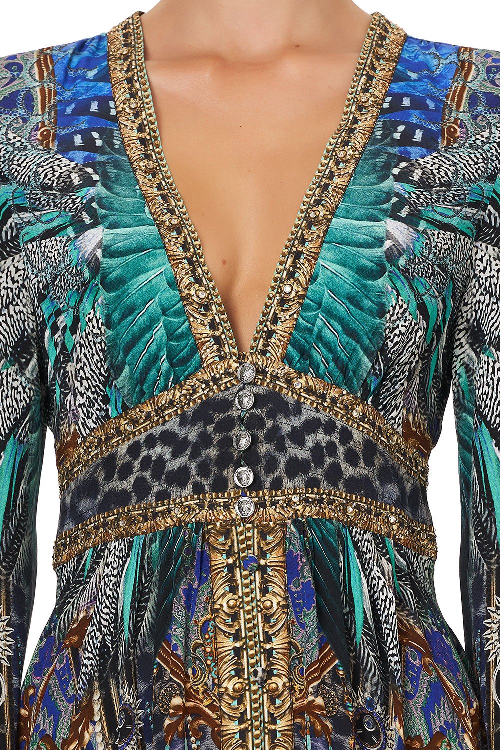 KIMONO SLEEVE DRESS WITH SHIRRING DETAIL ANIMAL ARMY