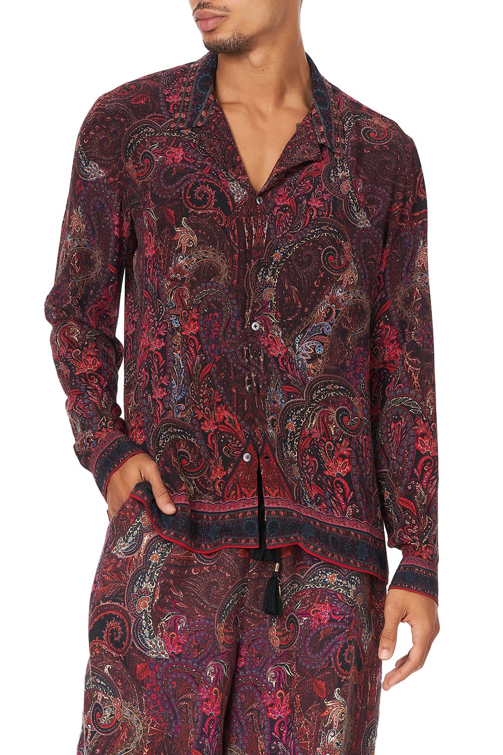 LONG SLEEVE CAMP COLLARED SHIRT WOODSTOCK ROCK