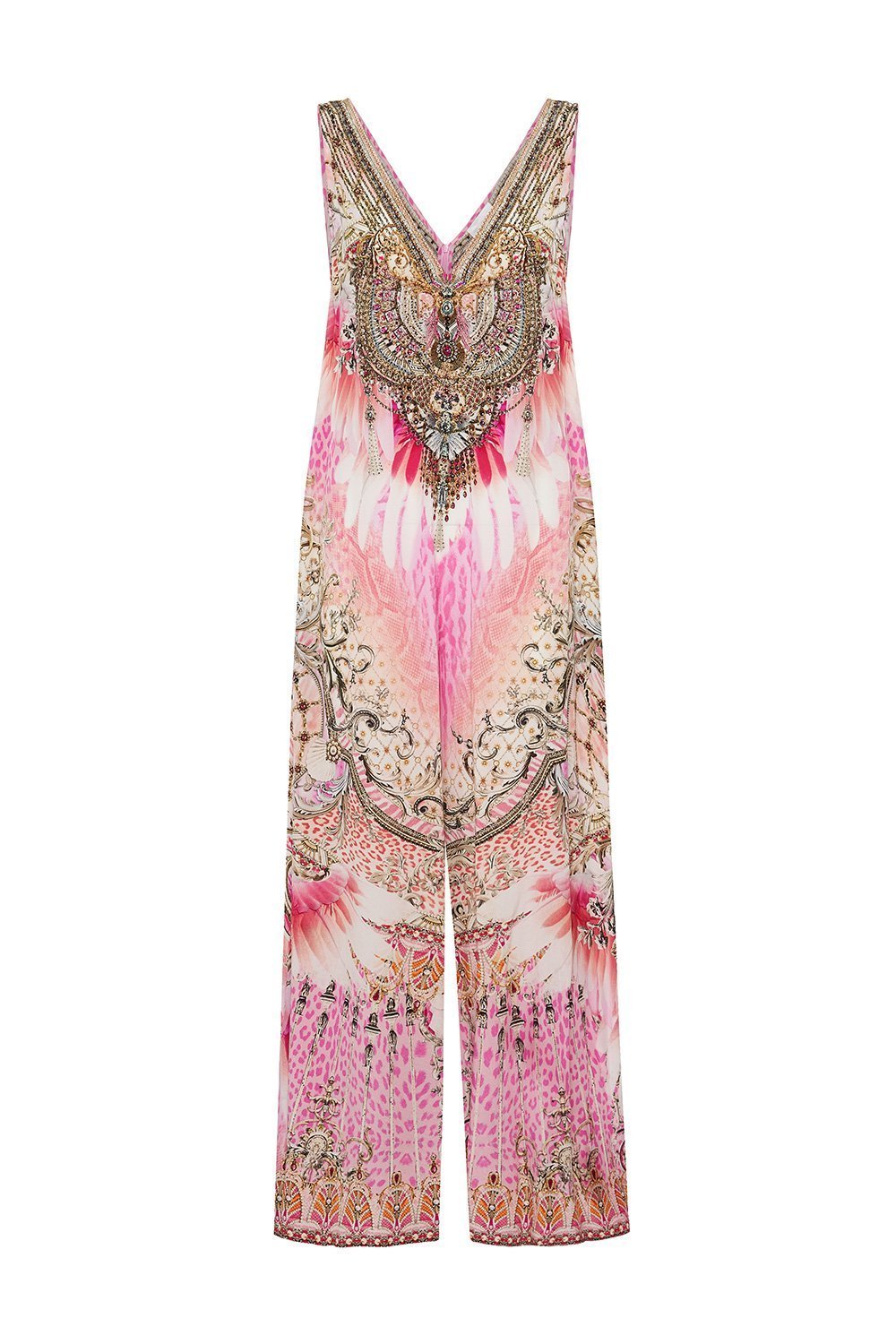 V NECK FLARED JUMPSUIT DECO DARLING