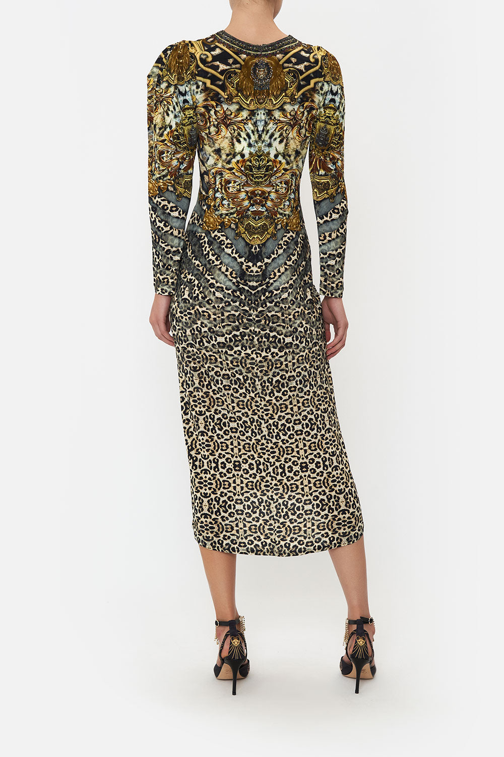 JERSEY TUCK DRESS WITH DRAPPED SLEEVES ARMADA