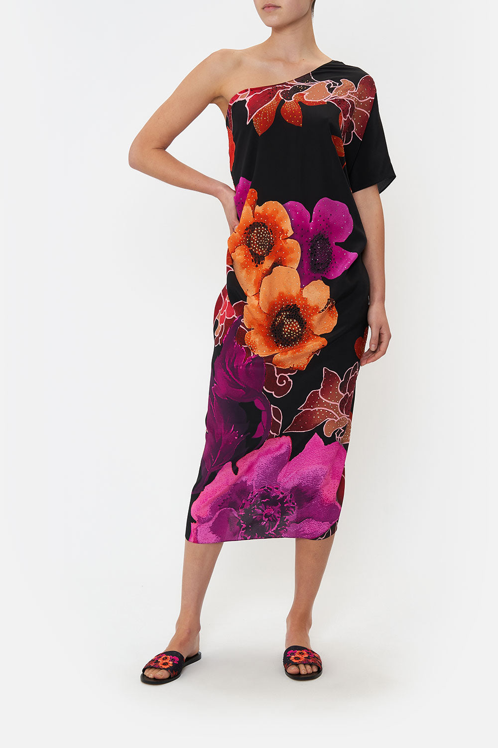 ROUND NECK KAFTAN MIDNIGHT POPPY