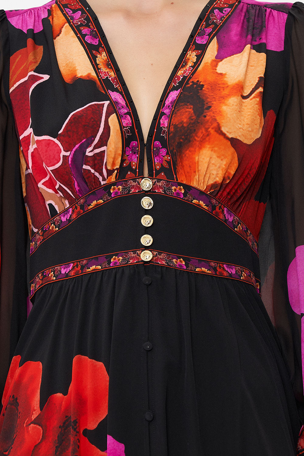 BUTTON DRESS WITH SHAPED WAISTBAND MIDNIGHT POPPY