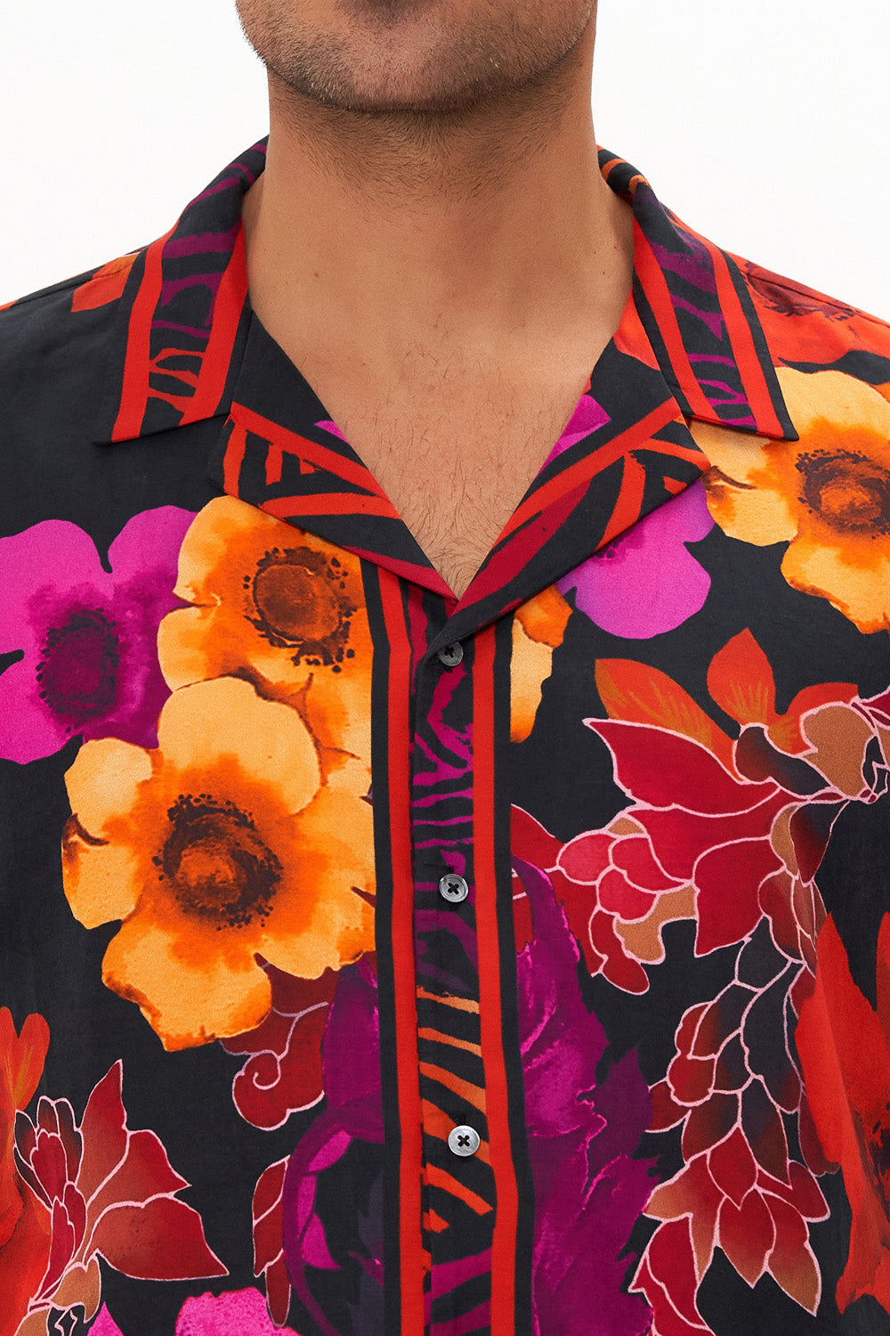 LONG SLEEVE CAMP COLLARED SHIRT MIDNIGHT POPPY