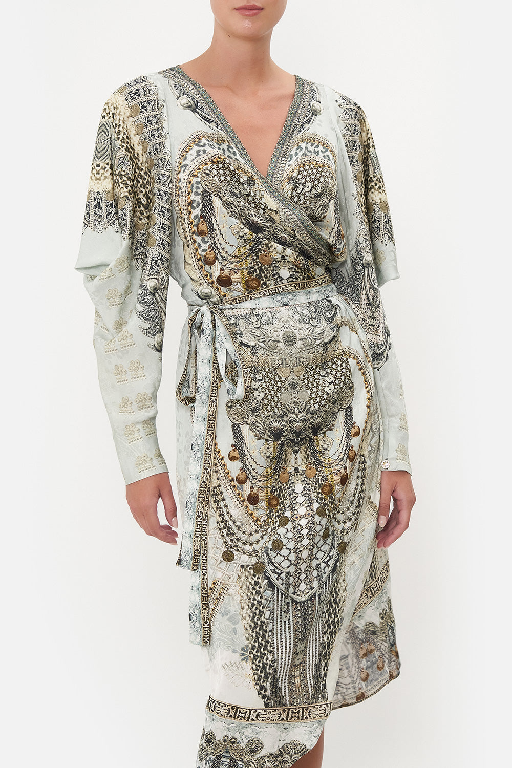 WRAP DRESS WITH DRAPED SLEEVE FREE ESPIRITU