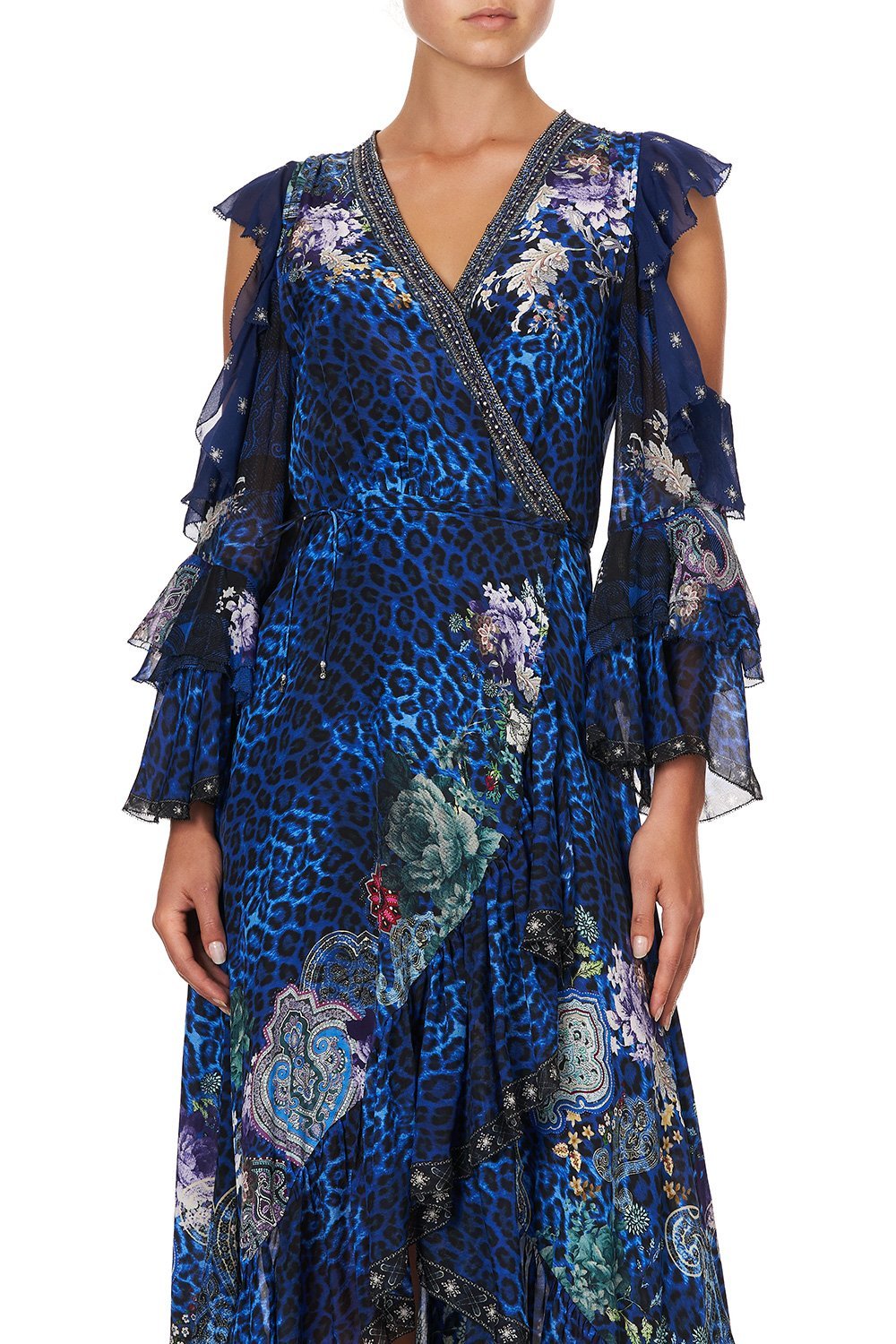 RUFFLE SLEEVE WRAP DRESS CAMDEN MOON