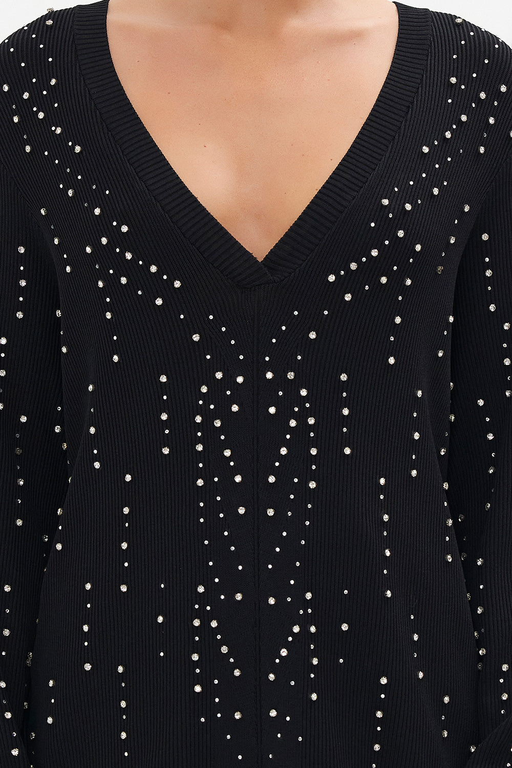 EMBELLISHED V NECK KNIT ORDER OF DISORDER