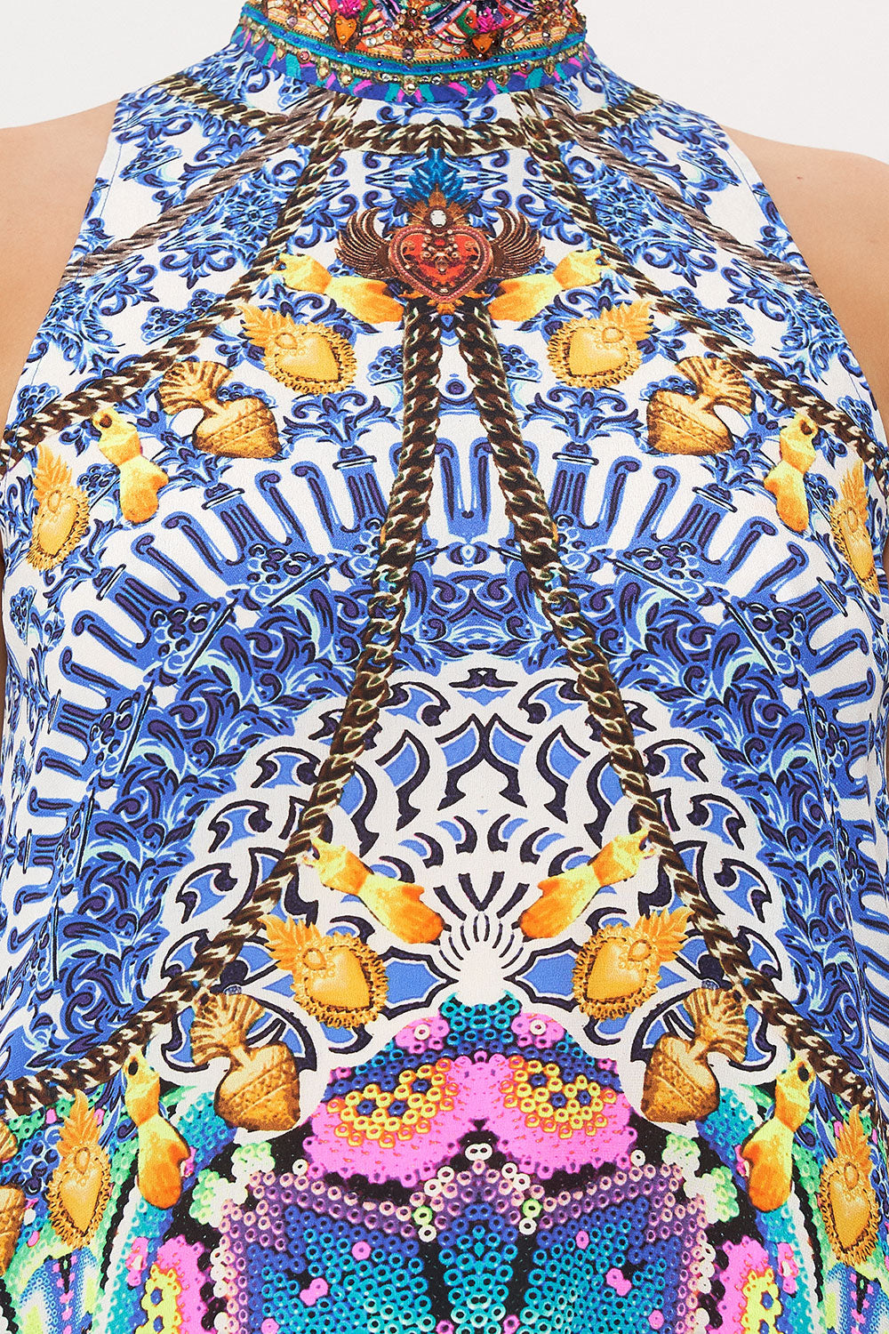 HIGH NECK DRESS WITH BACK NECK TIE LUCKY CHARMS