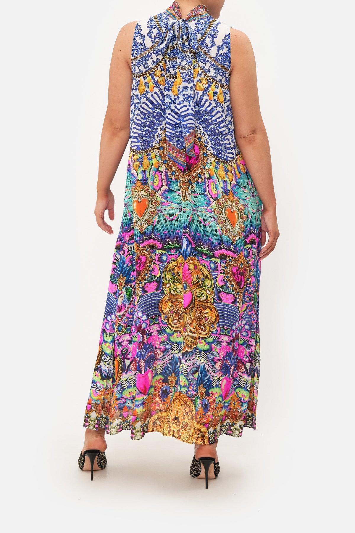 HIGH NECK DRESS WITH BACK NECK TIE LUCKY CHARMS