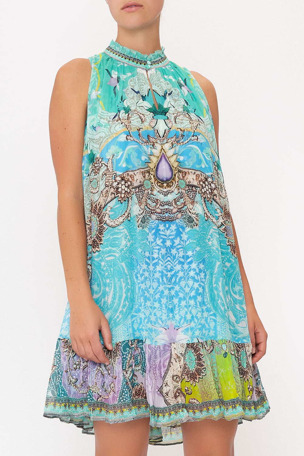 HIGH NECK RUFFLE DRESS TURN BACK TIME