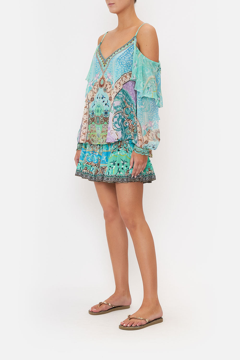 DROP SHOULDER RUFFLE BLOUSE TURN BACK TIME