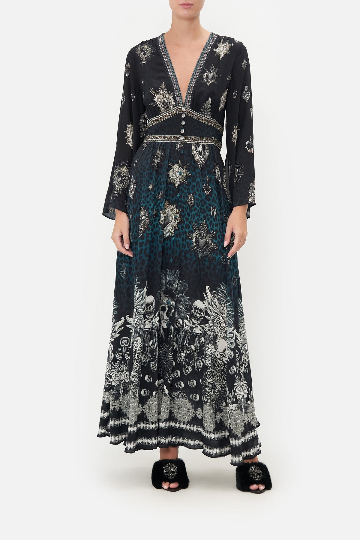 KIMONO SLEEVE DRESS WITH SHIRRING DETAIL ANIMAL ANARCHY