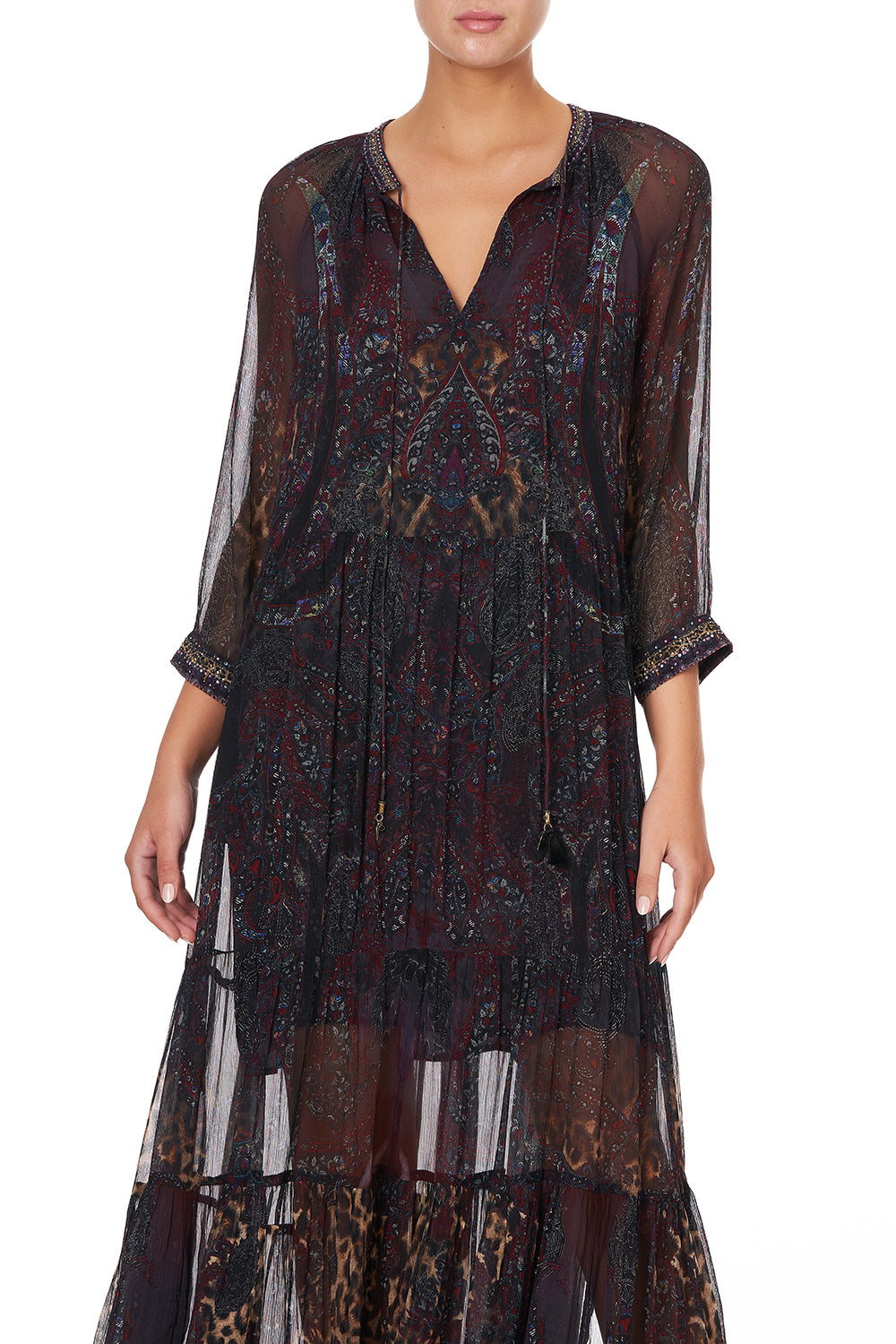 LONG GATHERED PANEL DRESS THE SMOKING LOUNGE