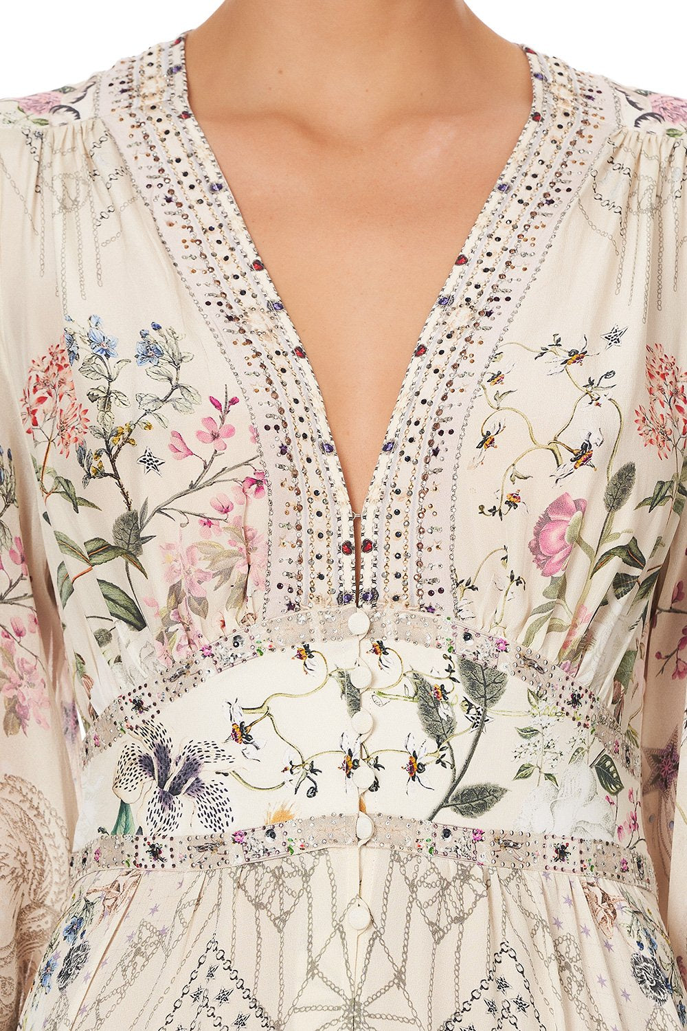 BUTTON DRESS WITH SHAPED WAISTBAND PHOENIX FLOWER