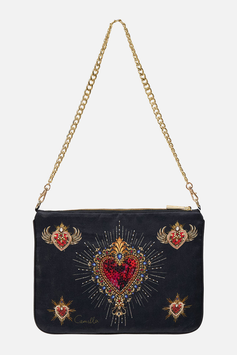 EMBELLISHED ZIP TOP CLUTCH WITH STRAP TAME MY TIGER main image 1