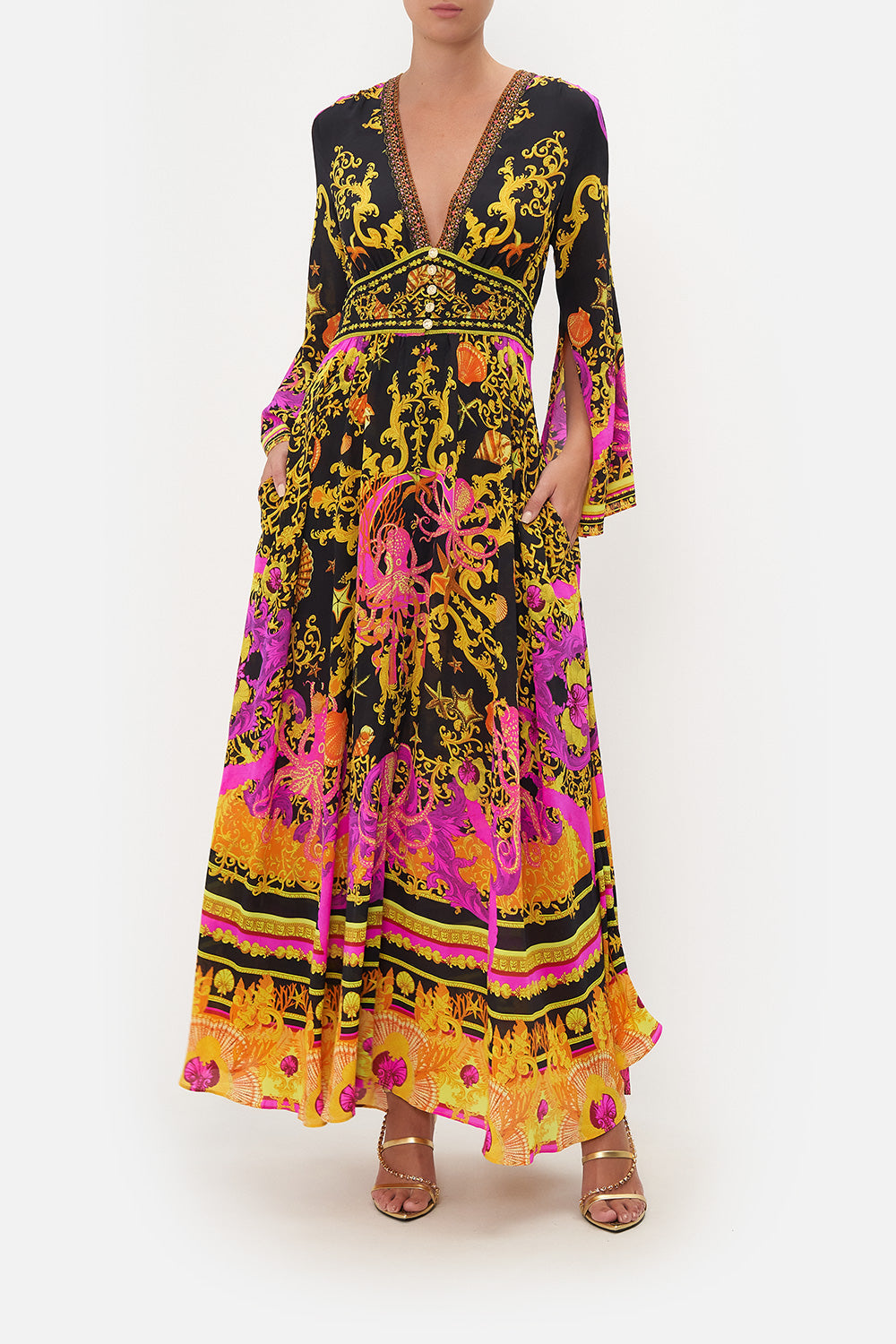 KIMONO SLEEVE DRESS WITH SHIRRING DETAIL OCTOPIA