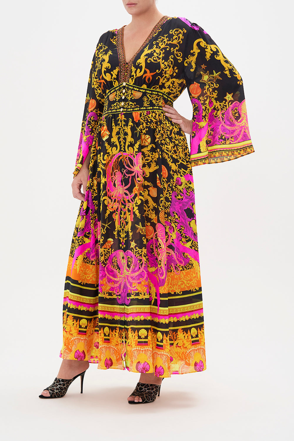 KIMONO SLEEVE DRESS WITH SHIRRING DETAIL OCTOPIA