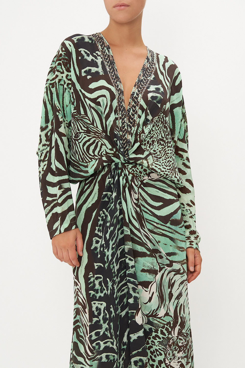 TWIST FRONT BATWING DRESS LEOPARD LORE