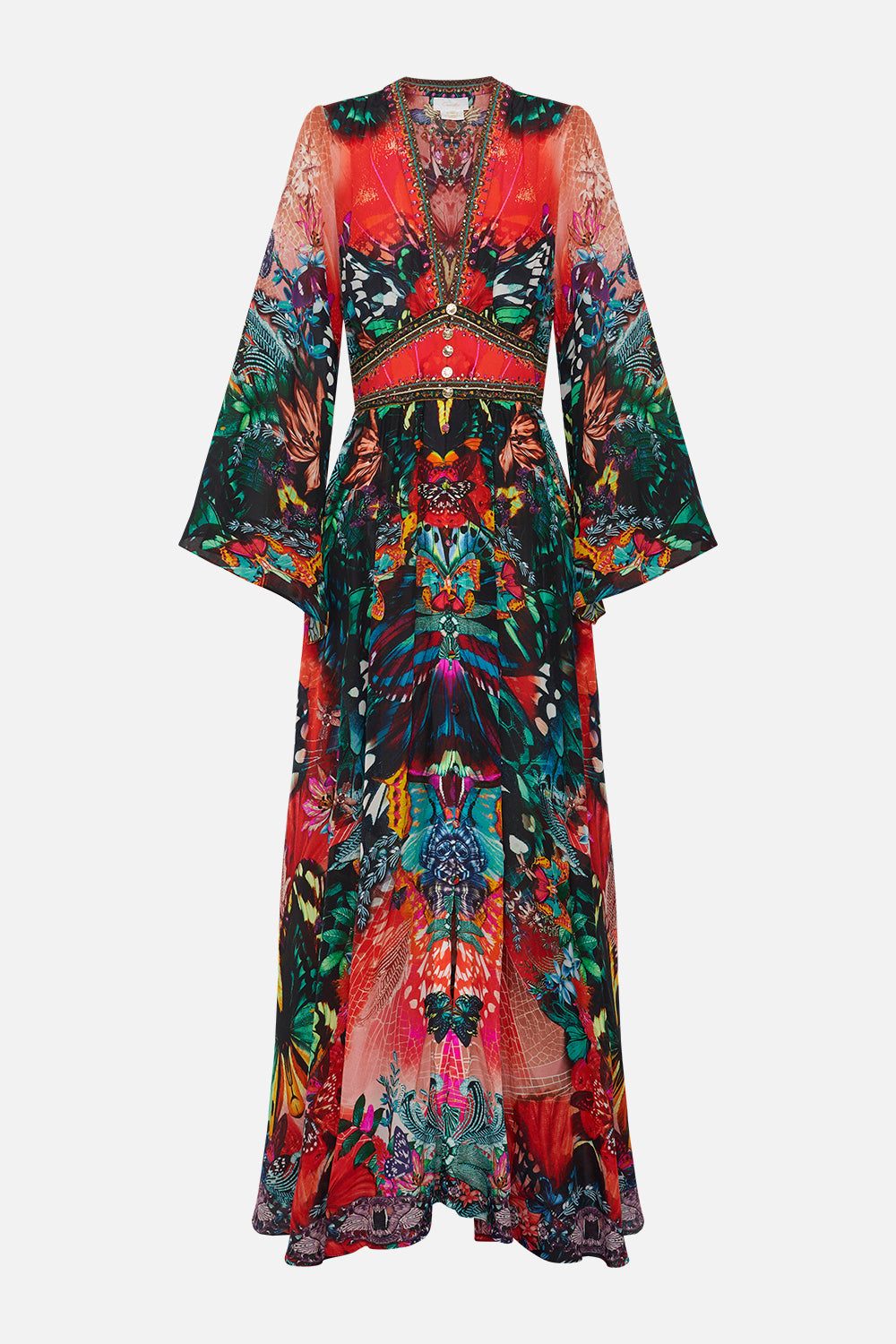 KIMONO SLEEVE DRESS WITH SHIRRING DETAIL IN A FLUTTER
