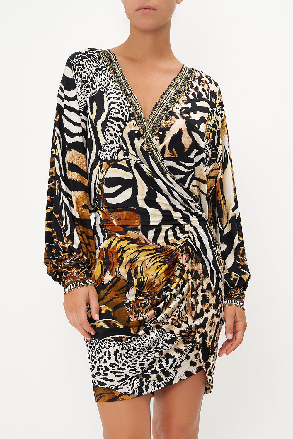 GATHERED MINI JERSEY DRESS WHATS NEW PUSSYCAT