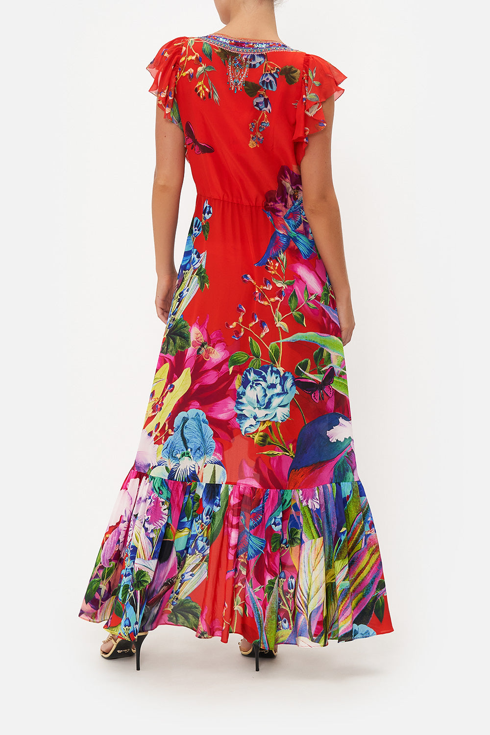 RUFFLE WRAP DRESS BIRDS OF A FEATHER