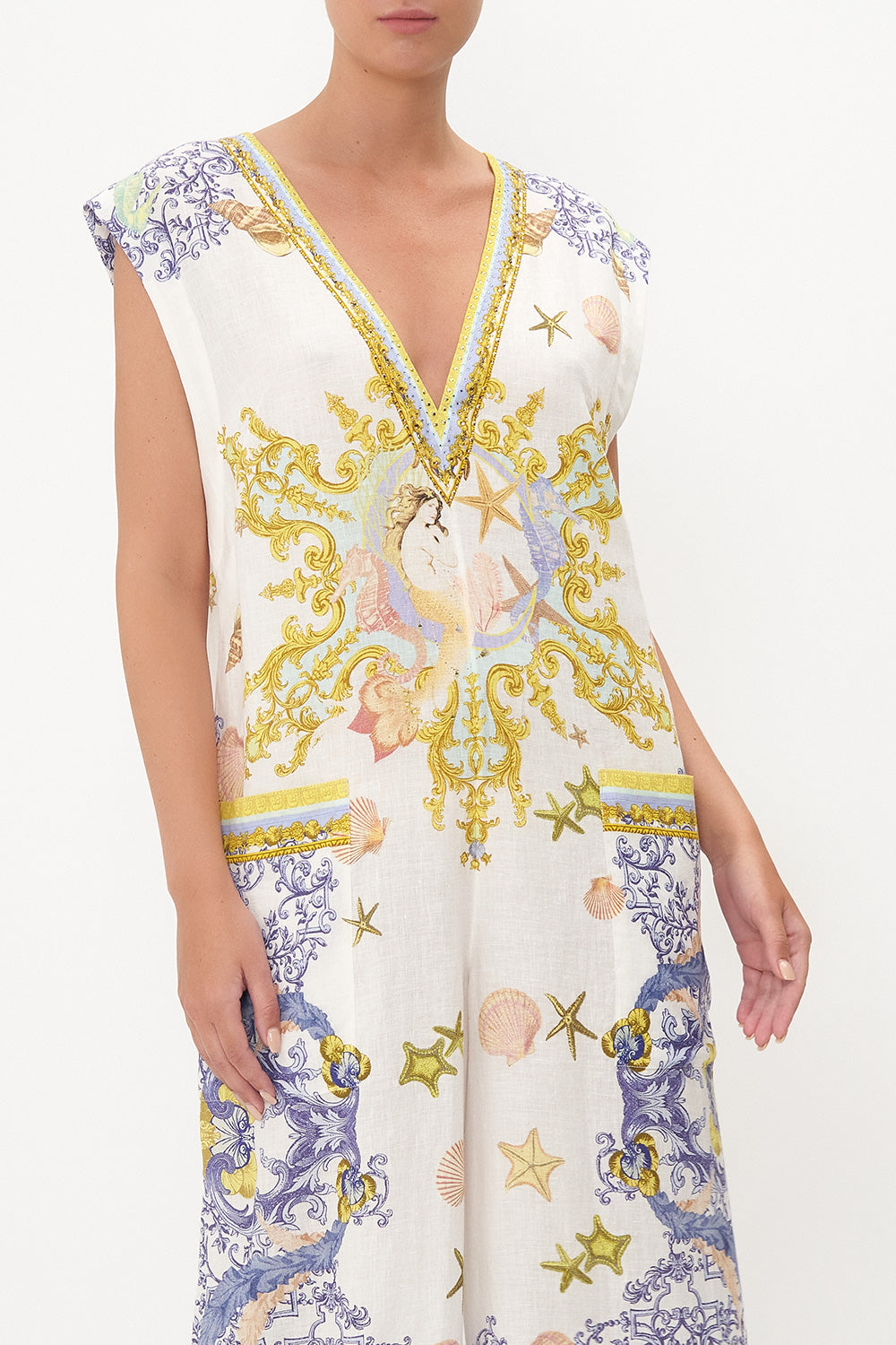 V NECK JUMPSUIT WITH PATCH POCKETS STAR OF THE SEA