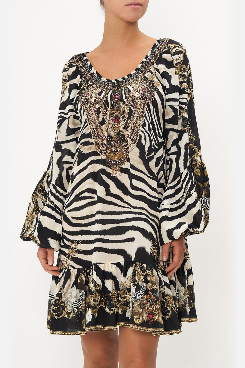 BLOUSON SLEEVE A LINE FRILL DRESS EARN YOUR STRIPES