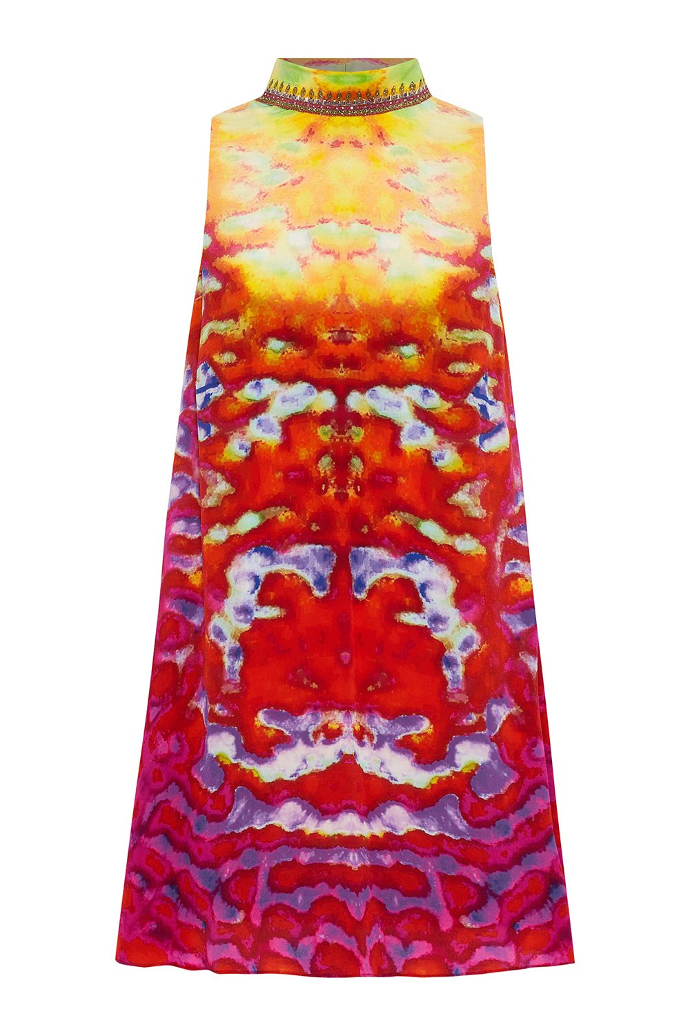 HIGH COLLAR SHIFT DRESS BANSHEE BECKONS