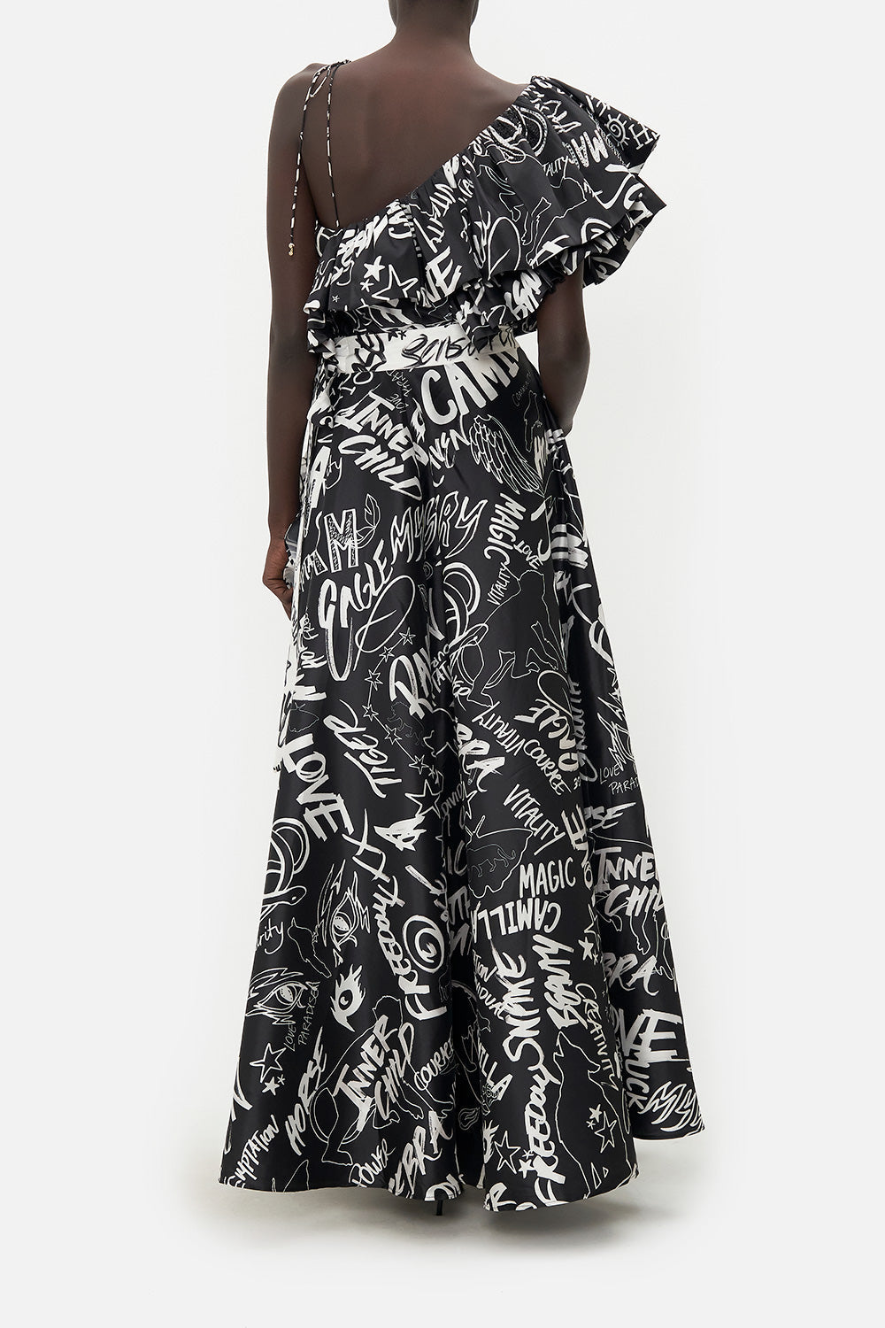 RUFFLE SHOULDER BODYSUIT SPIRIT SCRIBBLE