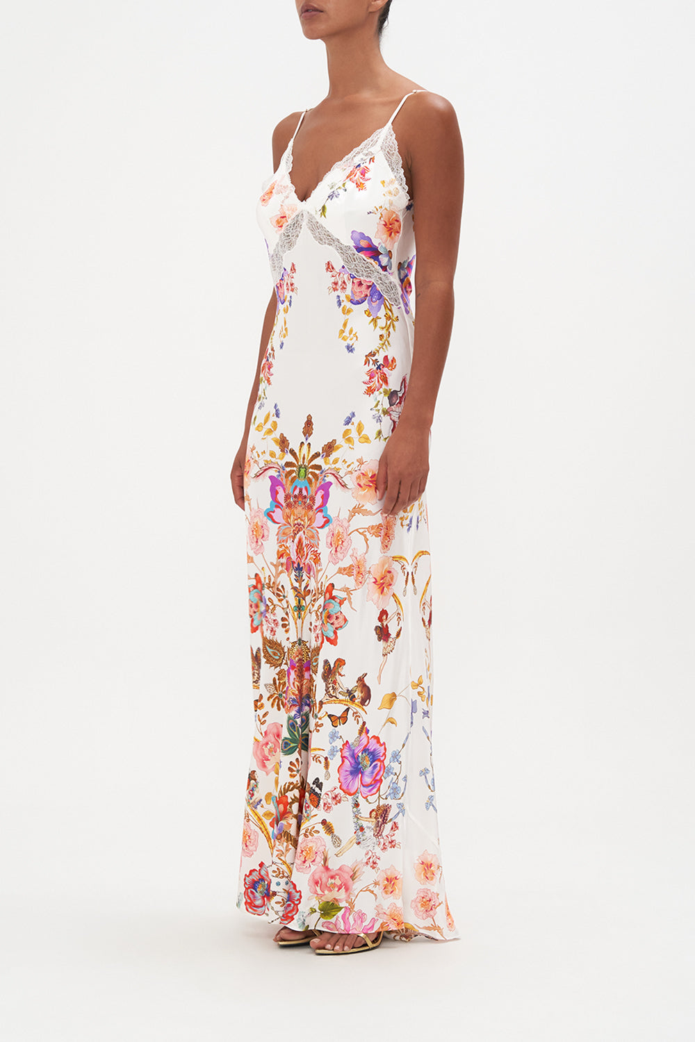 V NECK FULL LENGTH BIAS SLIP DRESS SPIDER GIRL