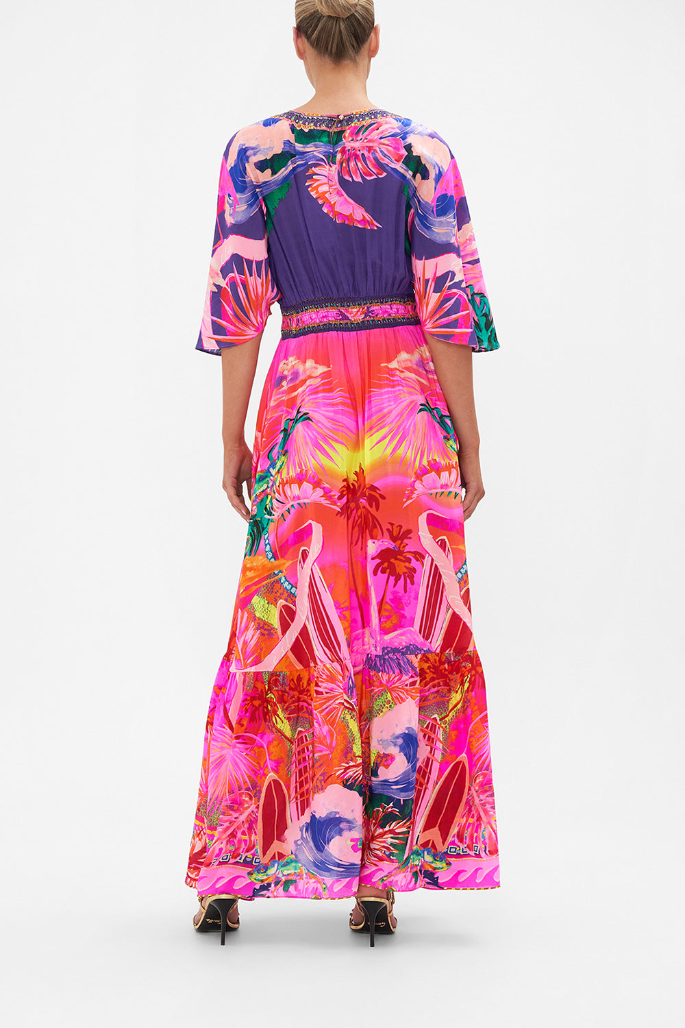 WAISTED DRESS WITH HEM RUFFLE FLIGHT OF THE FLAMINGO