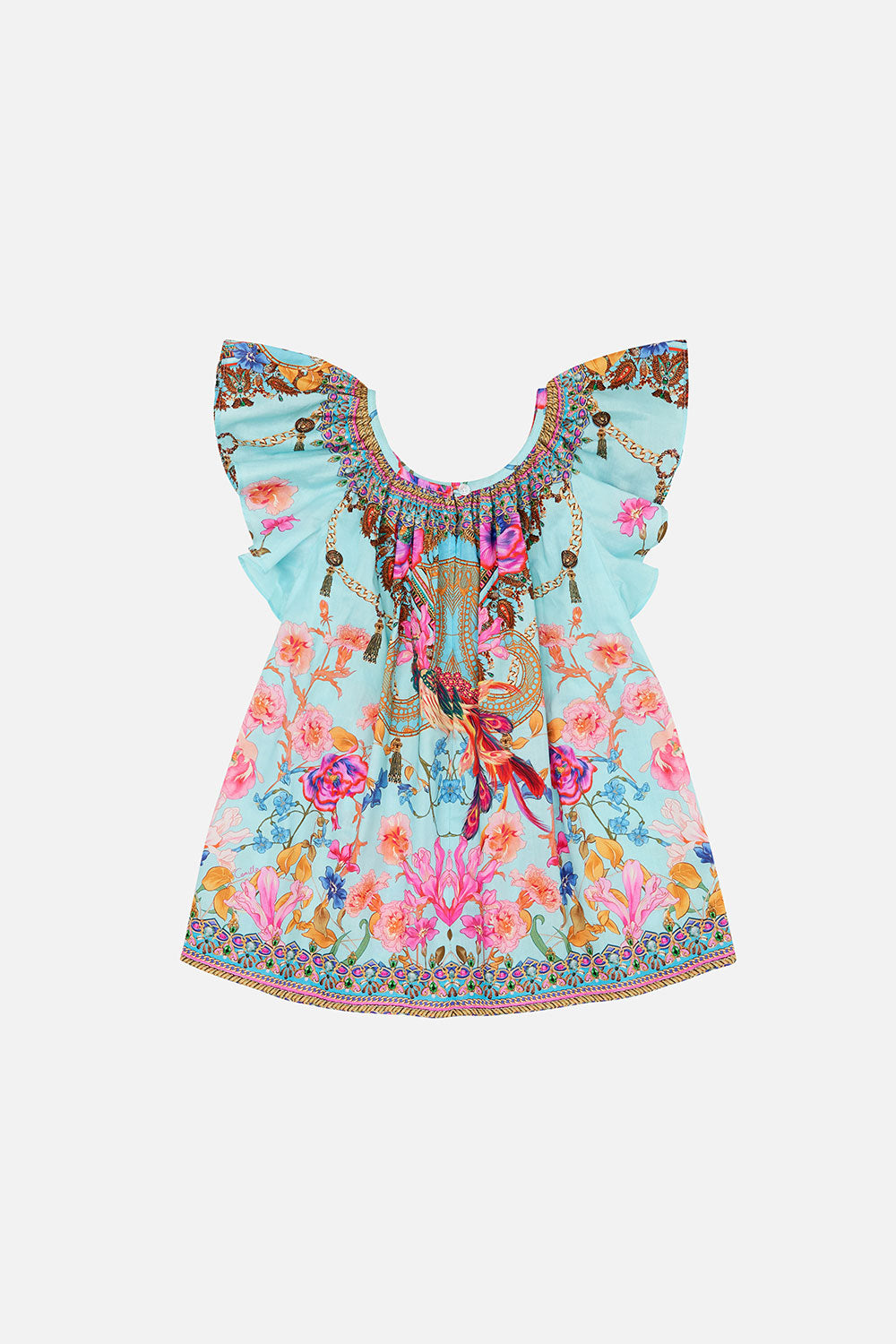 KIDS FRILL SLEEVE TOP 4-10 NATURES KALEIDOSCOPE