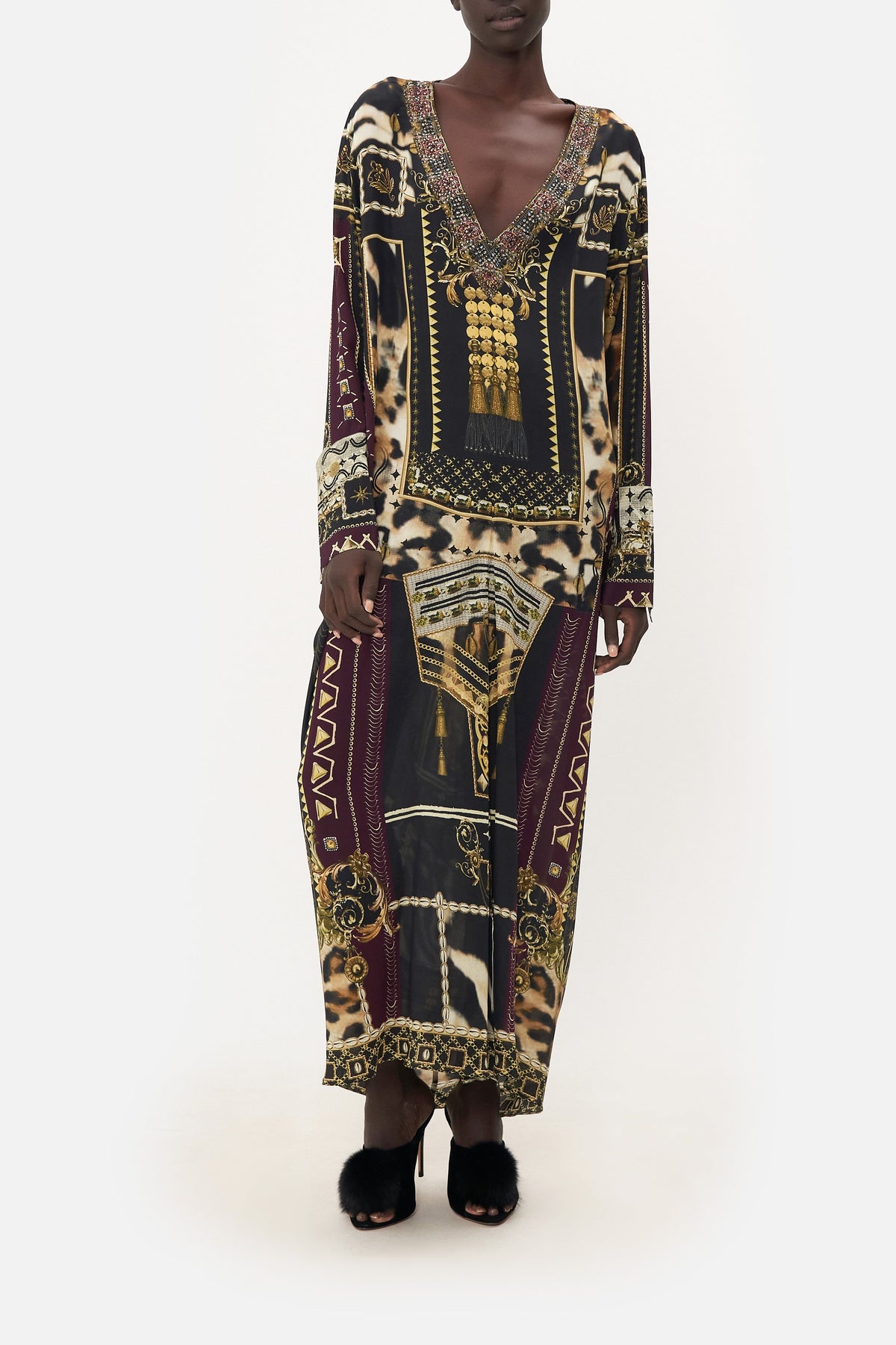 DRAPED BACK LONG SLEEVE DRESS DESERT DREAMS