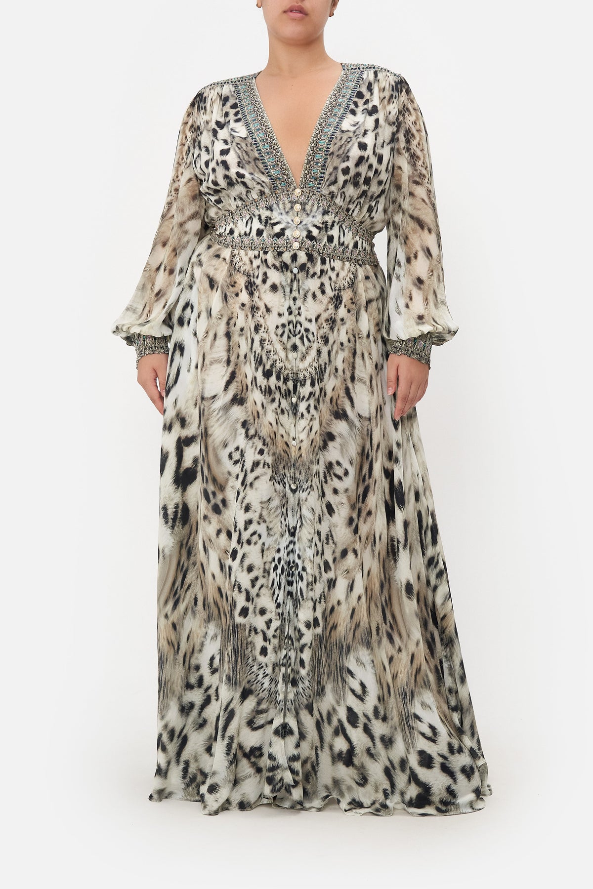 BUTTON DRESS WITH SHAPED WAISTBAND SNOW WHISPERS