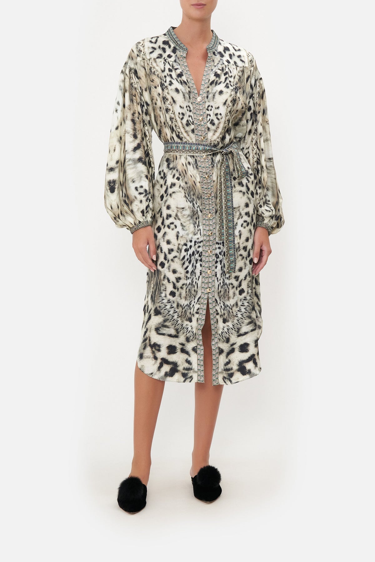 BLOUSON SLEEVE MIDI DRESS SNOW WHISPERS