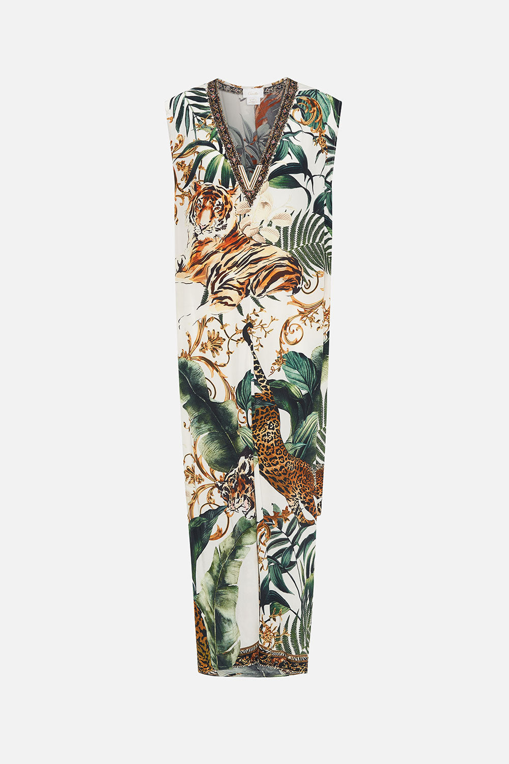 SLEEVELESS DRAPE BACK DRESS TIGER TRAP