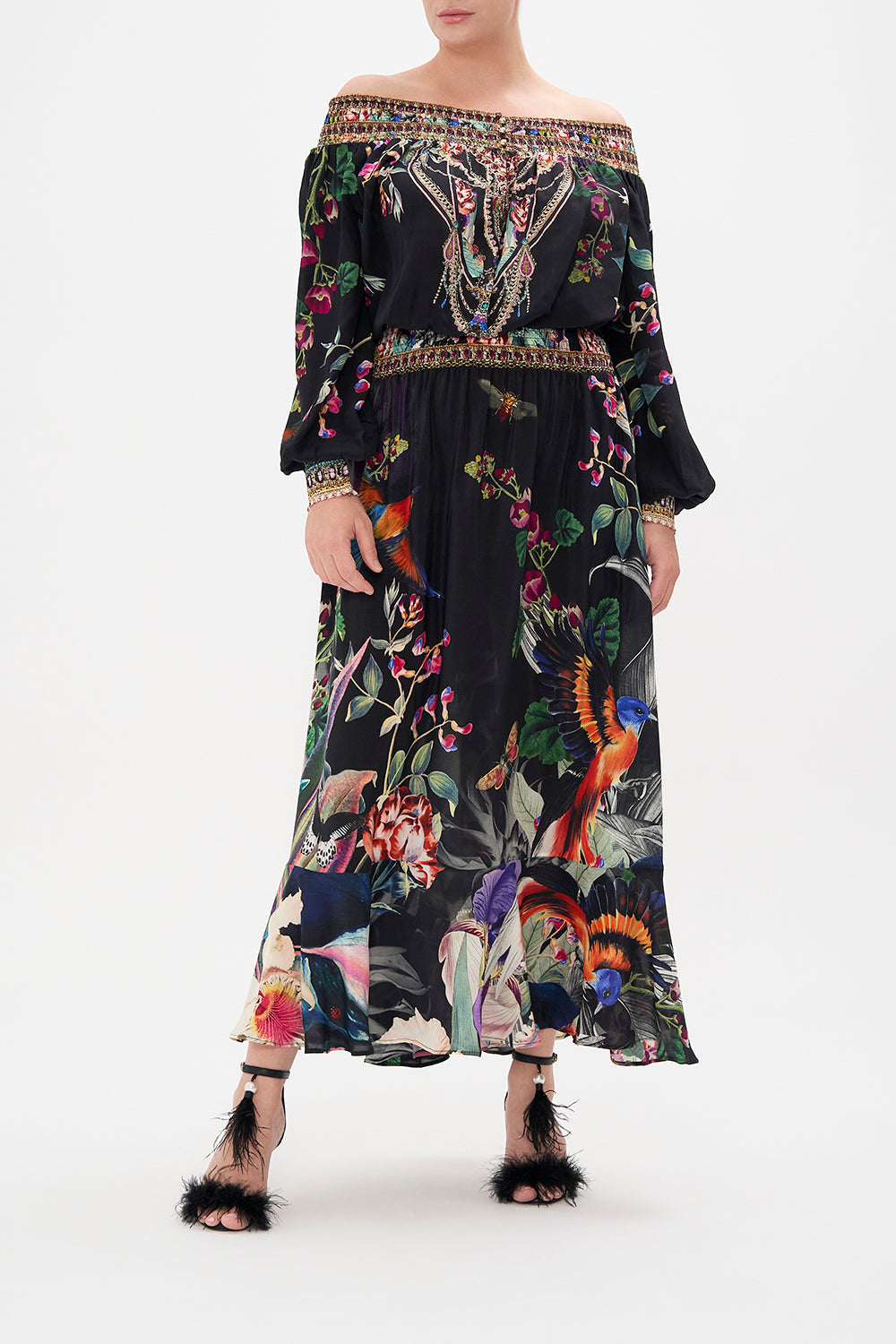 OFF SHOULDER SHIRRED DRESS PARADISO PLACE